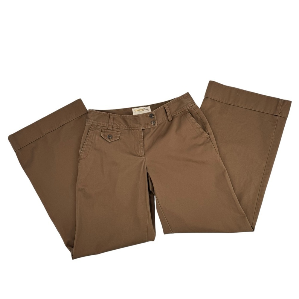 Vintage 2000s Low Rise Wide Leg Trousers Brown Chinos 100% Cotton | Size 6 - Picture 6 of 8